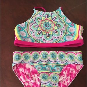 Justice girls sz 18 two piece reversible swimsuit